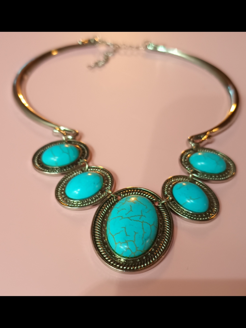 Turquoise Oval Statement Necklace - Bold Blue Collar